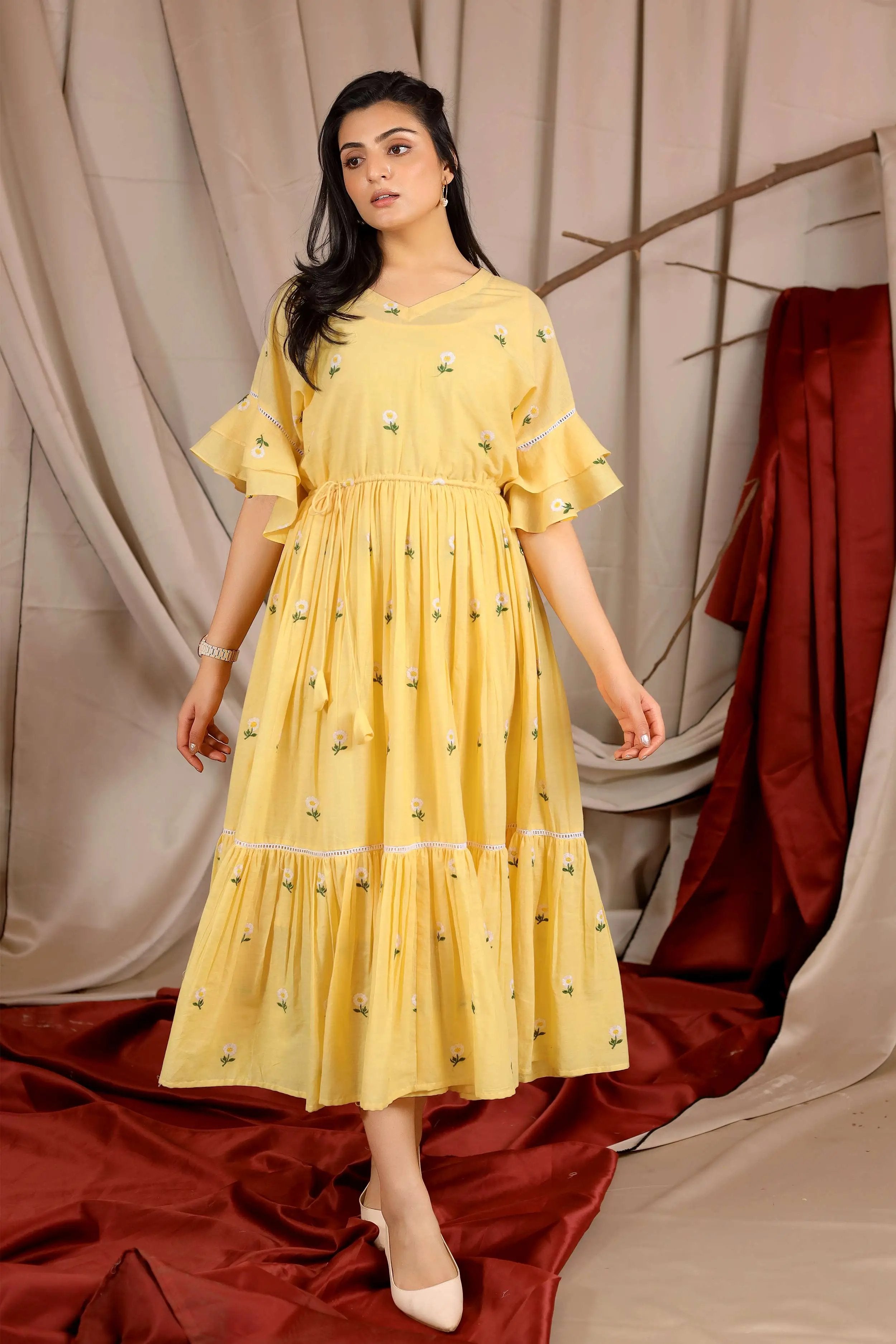 a woman in cotton Long dress - Bullionknot