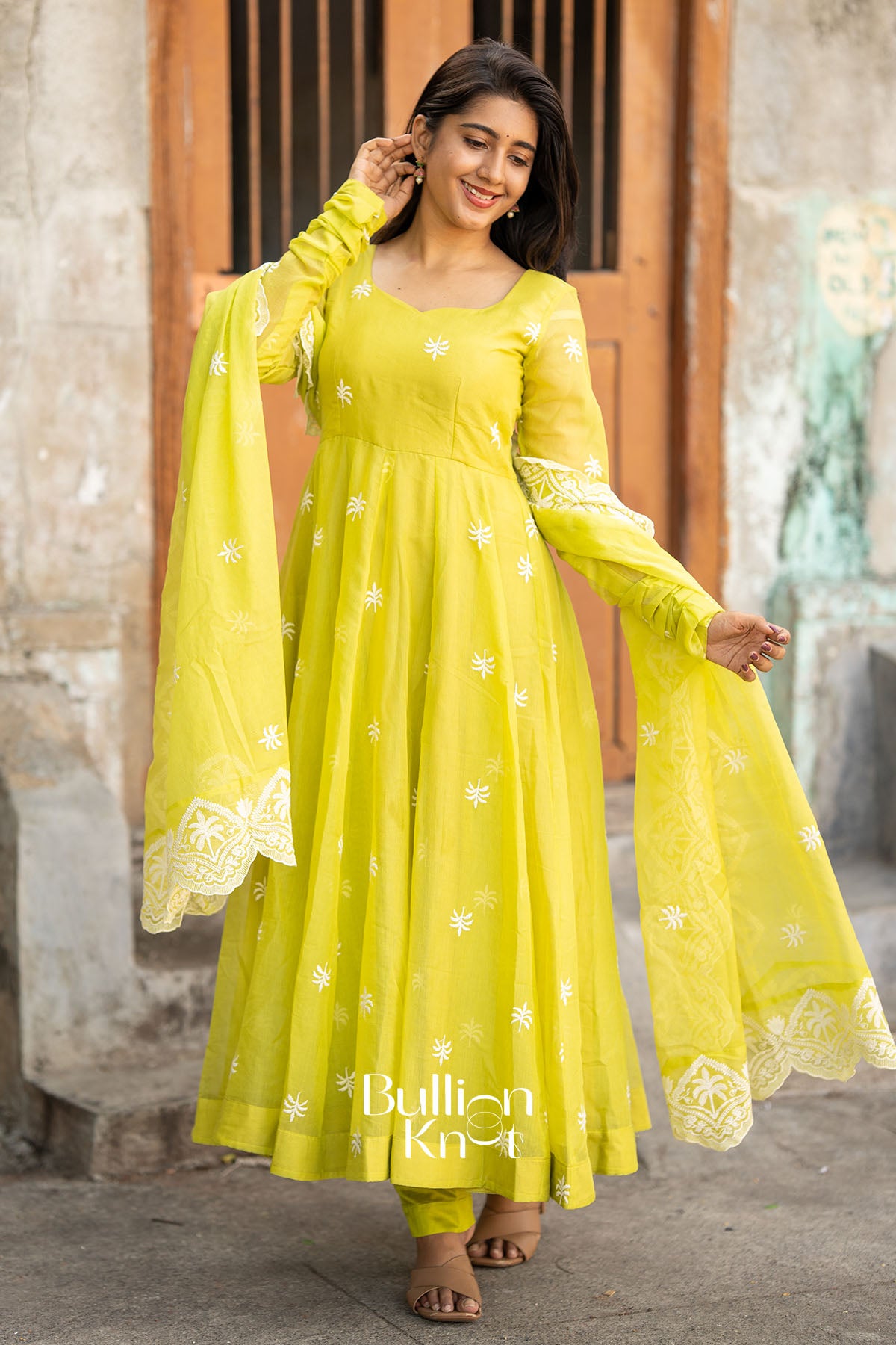 Lime Sunaina Yellow Kota Embroidery Anarkali Suit Set Image