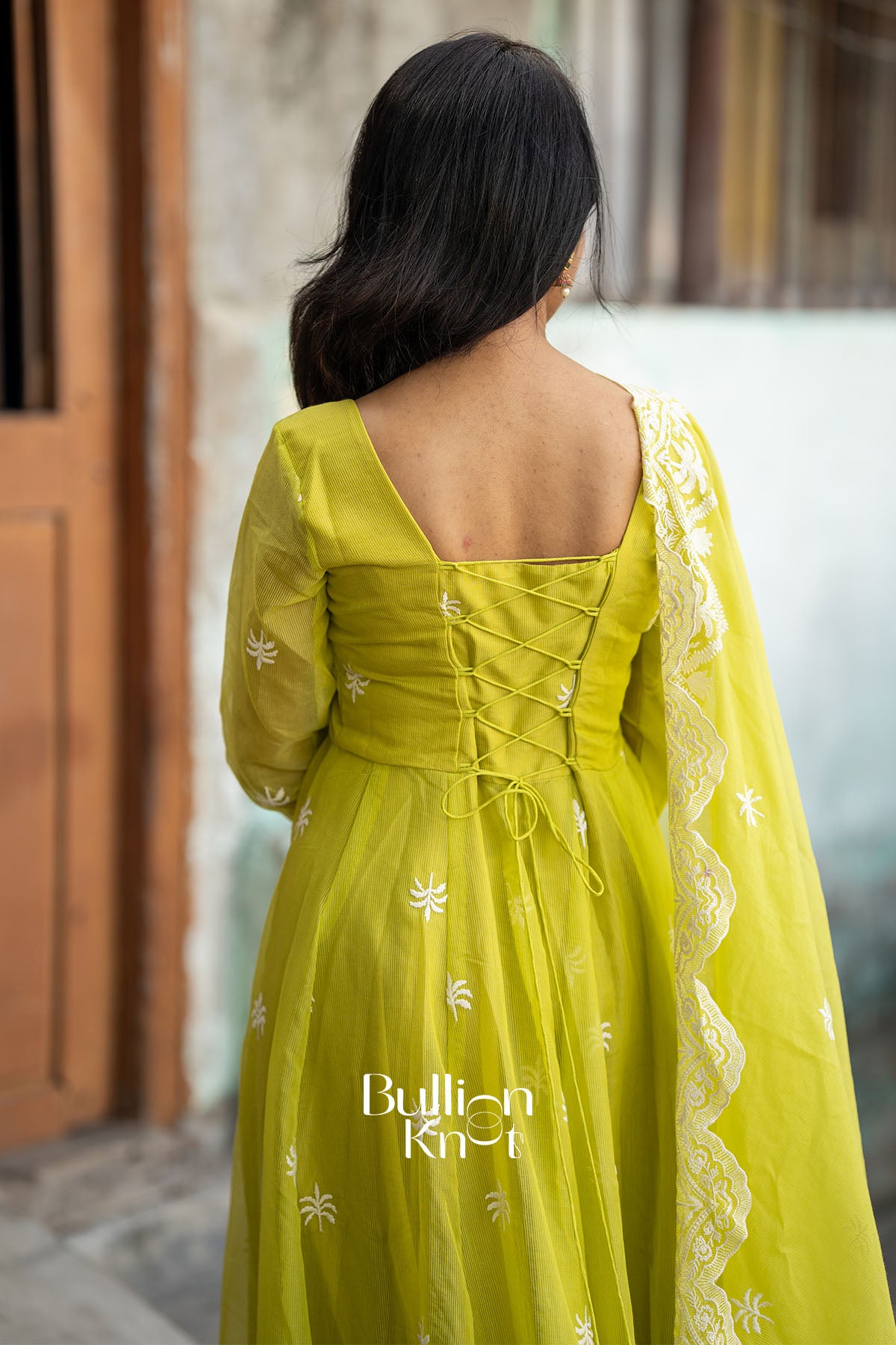 Women's Yellow Kota Embroidery Anarkali Suit Set by Lime Sunaina