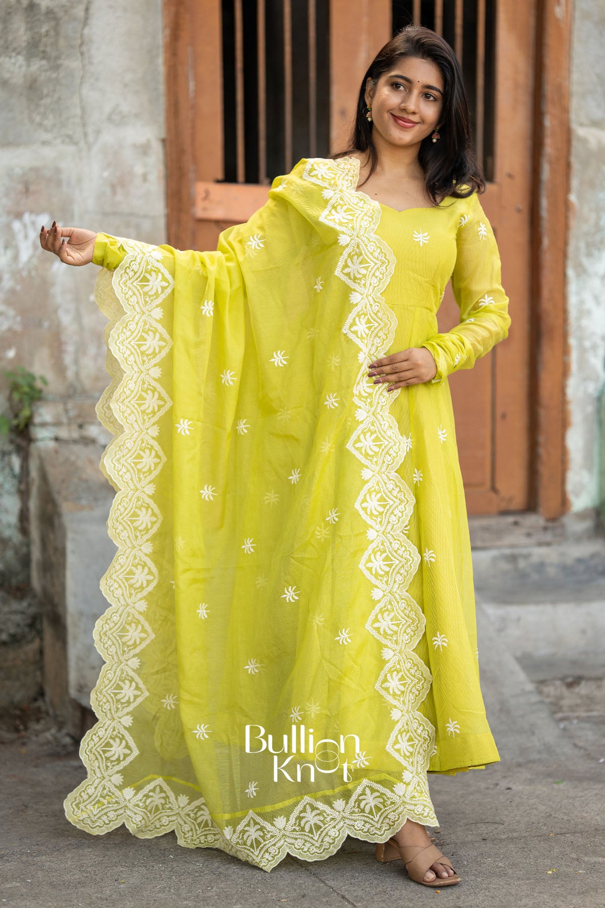 Yellow Kota Anarkali Outfit with Fine Embroidery – Lime Sunaina