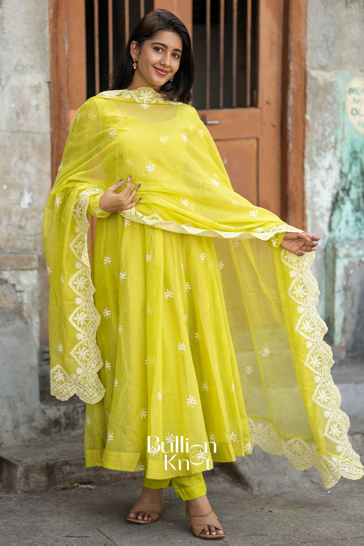 Lime Sunaina Yellow Anarkali Suit Set in Kota Fabric