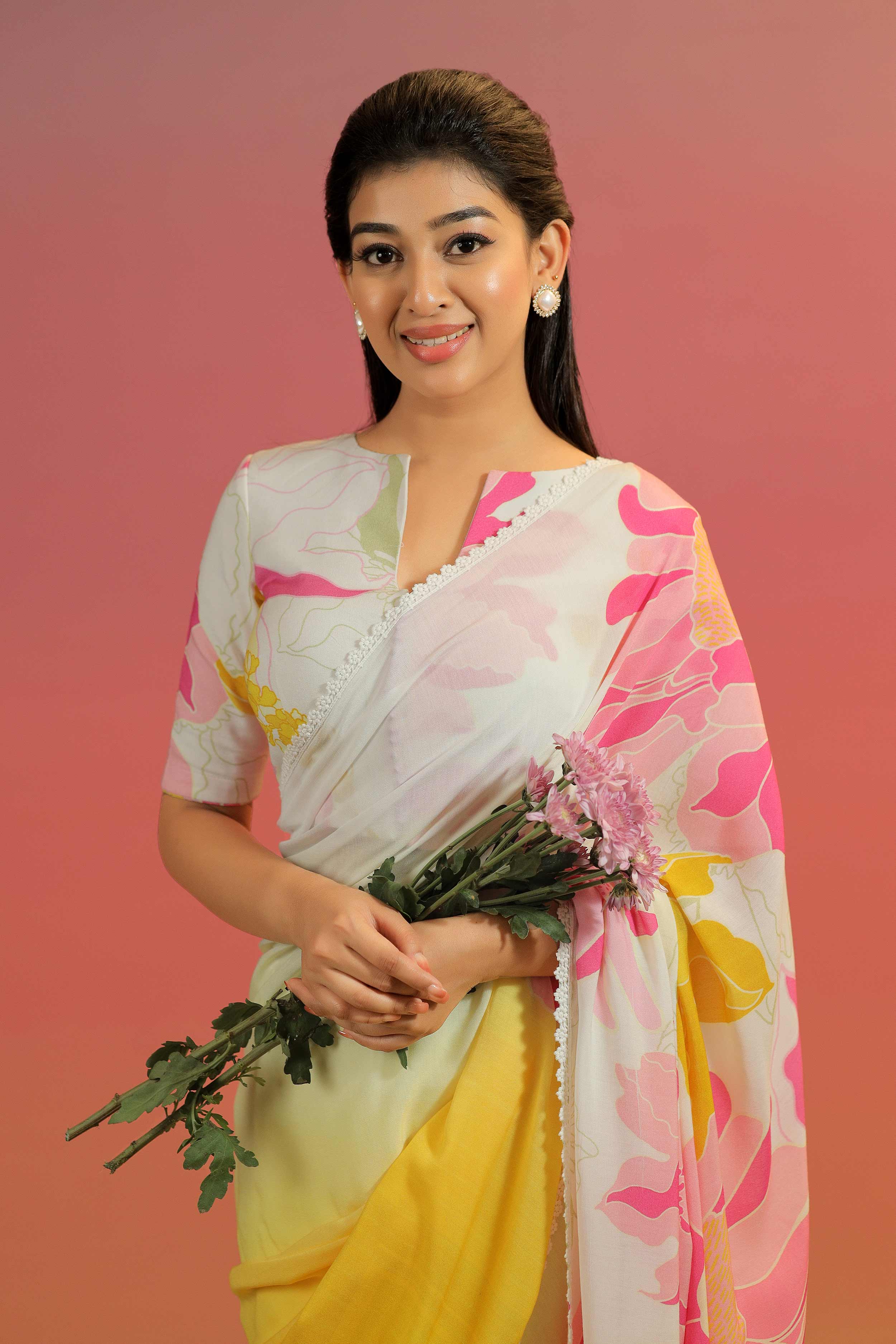 yellow and white Luna Shiney Saree - Bullionknot