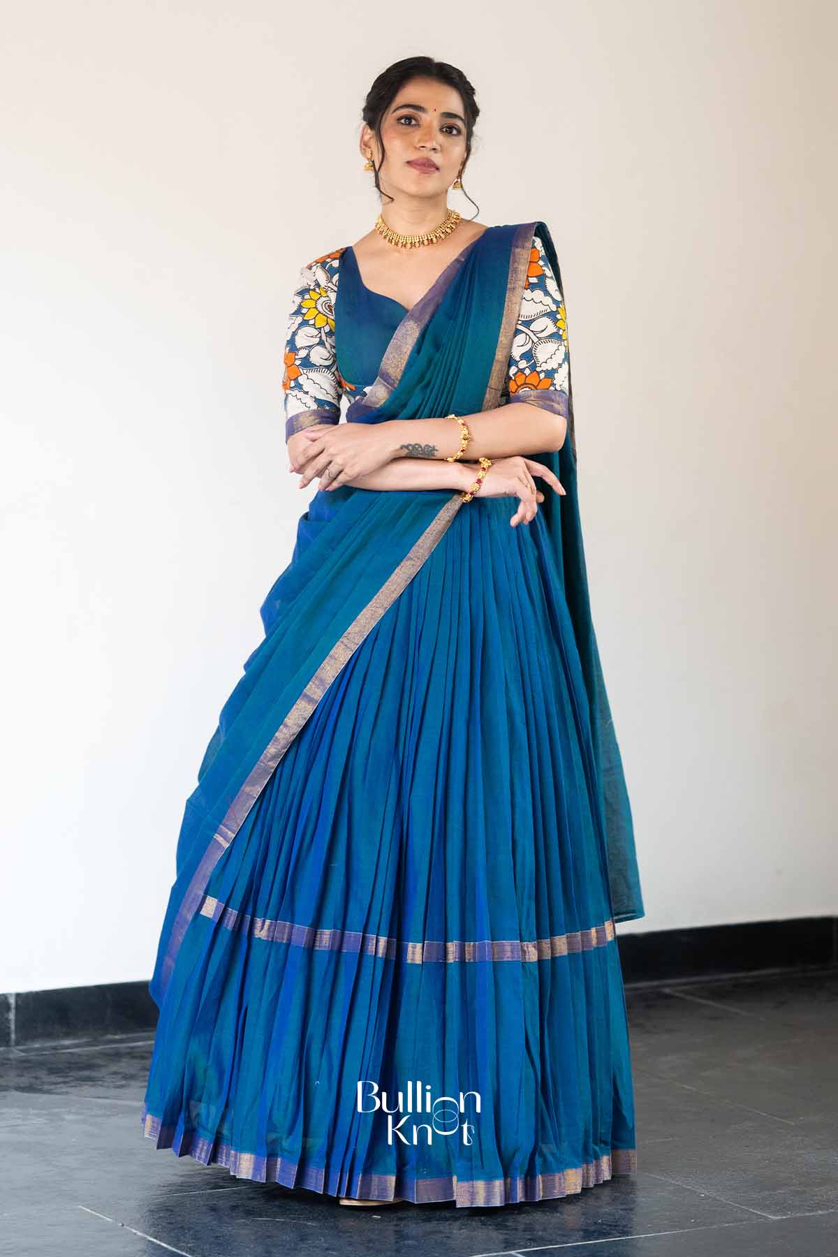 Morpankh | Indigo Handloom Half Saree| Festive Elegance