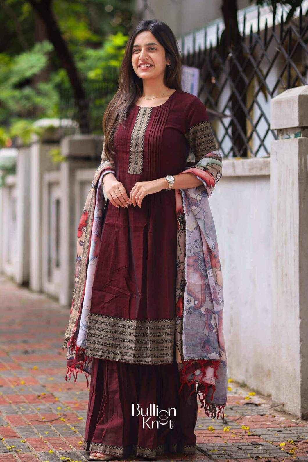 Maanvi Handloom Maroon Sharara Set
