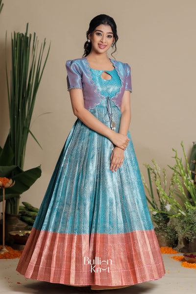 Madhu Silver Zari Jacket (Dress) in Pacific Blue