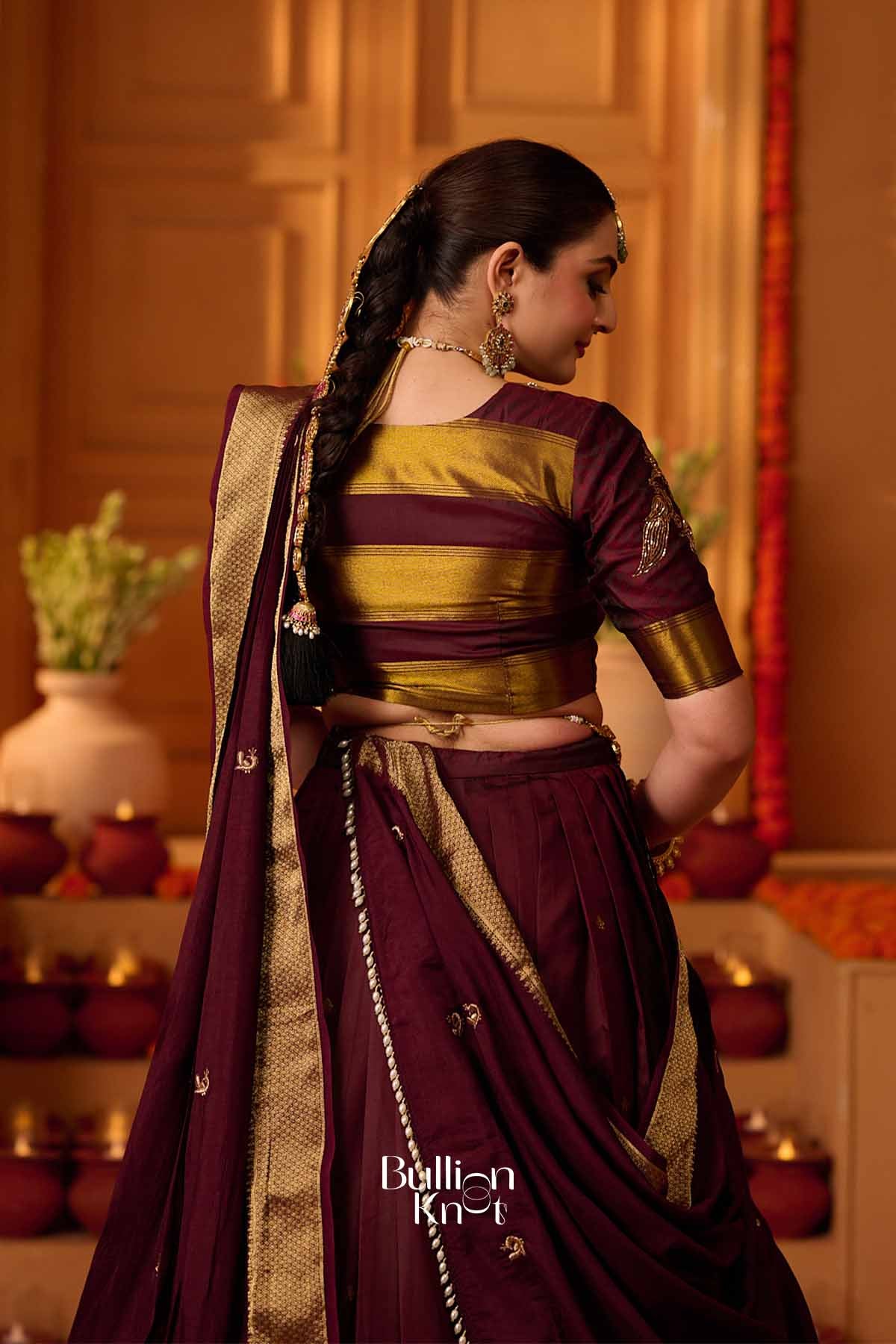 Mahira | Soft Silk Zari Weave Deep Maroon Wine Lehenga Set for Royal Receptions