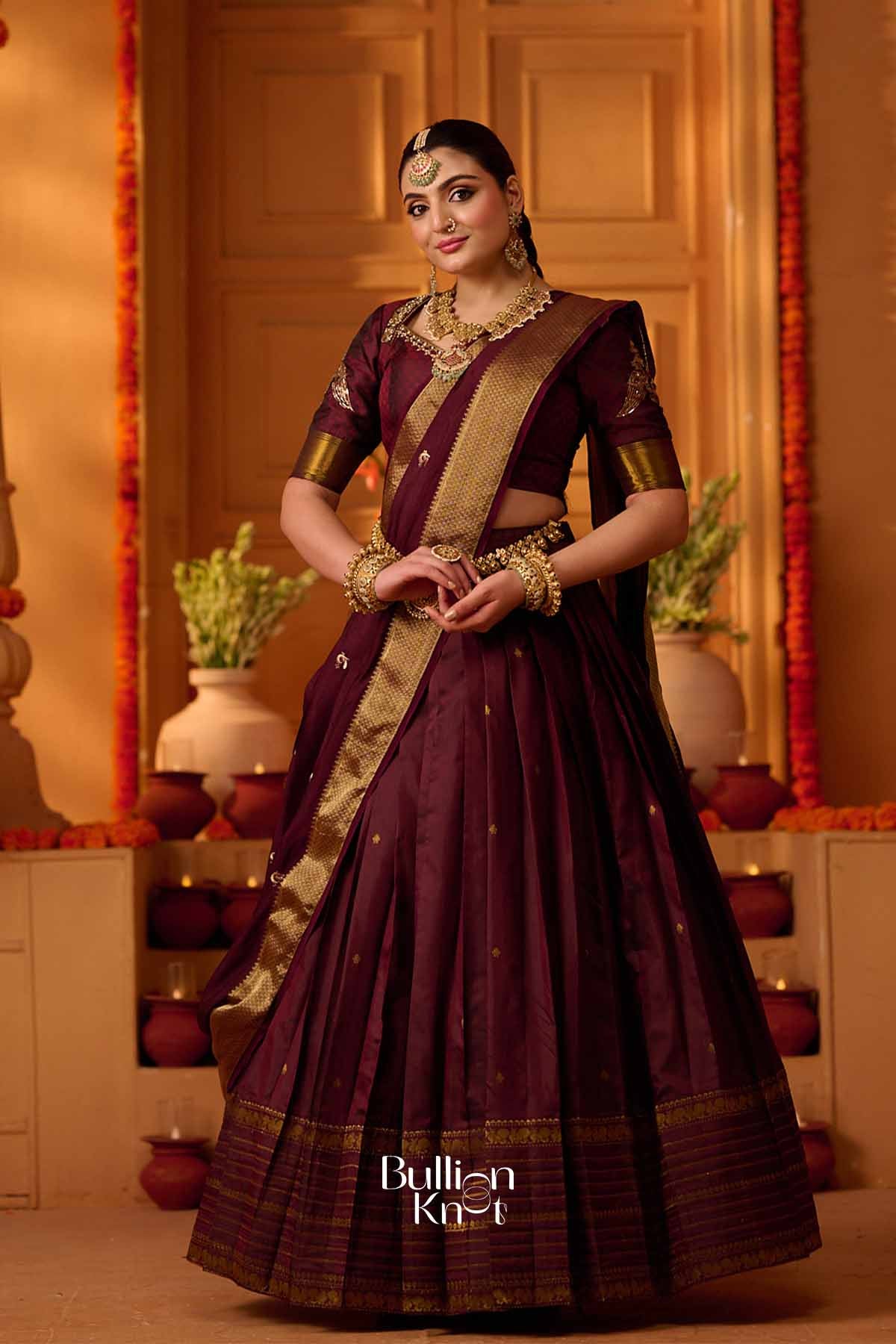 Mahira | Soft Silk Zari Weave Deep Maroon Wine Lehenga Set for Royal Receptions