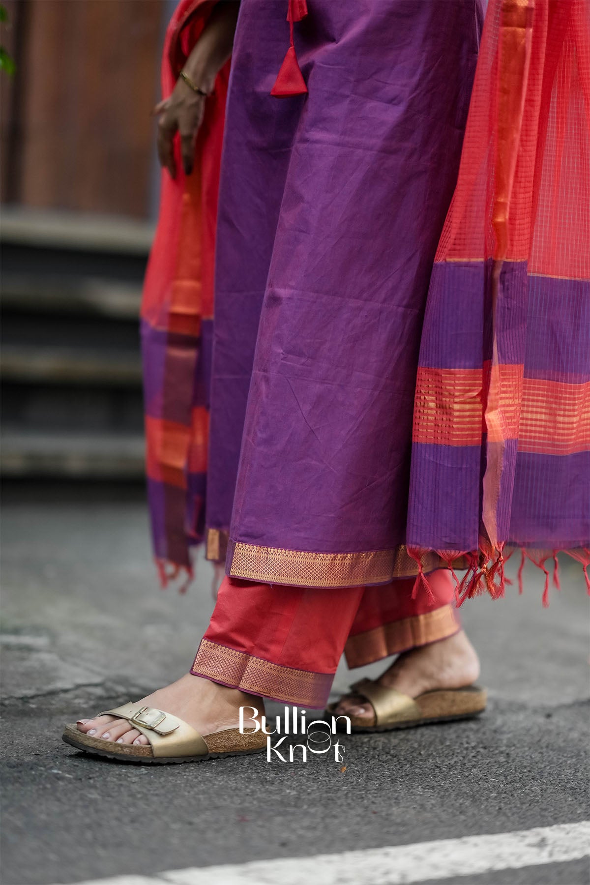 Trouser close-up of Mrinalika Suit Set showing stitching and finish