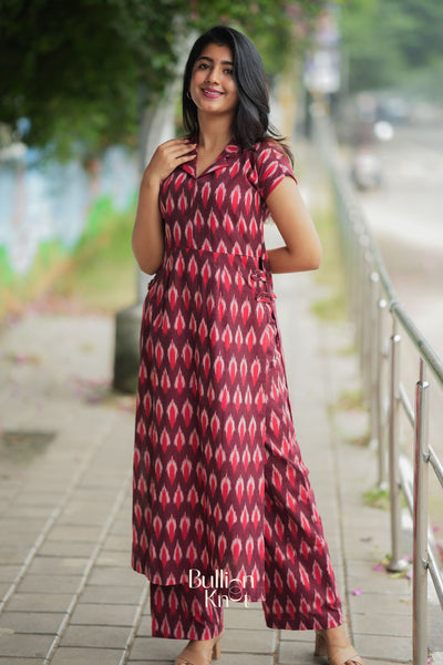 Milania Ikkat Co-ord Set in Maroon
