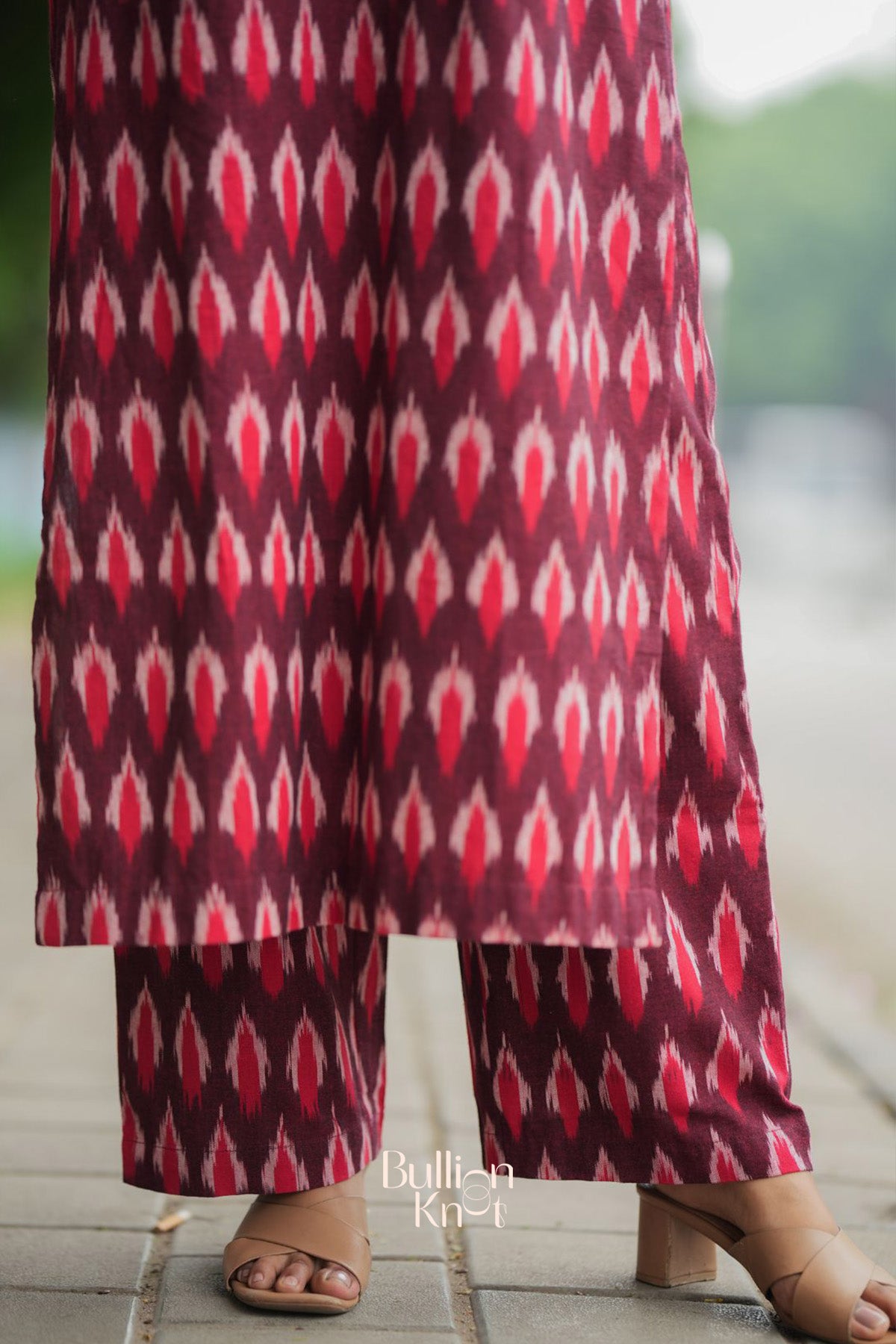 Milania Ikkat Co-ord Set in Maroon