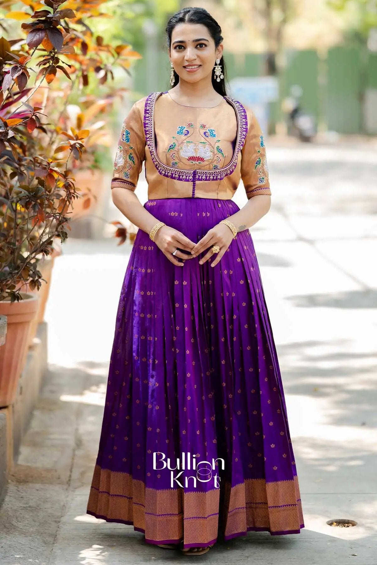 Mirunika | Silk Pethani Purple Pattu Jacket Gown