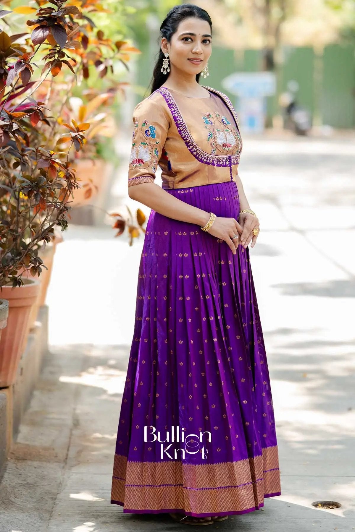 Mirunika | Silk Pethani Purple Pattu Jacket Gown