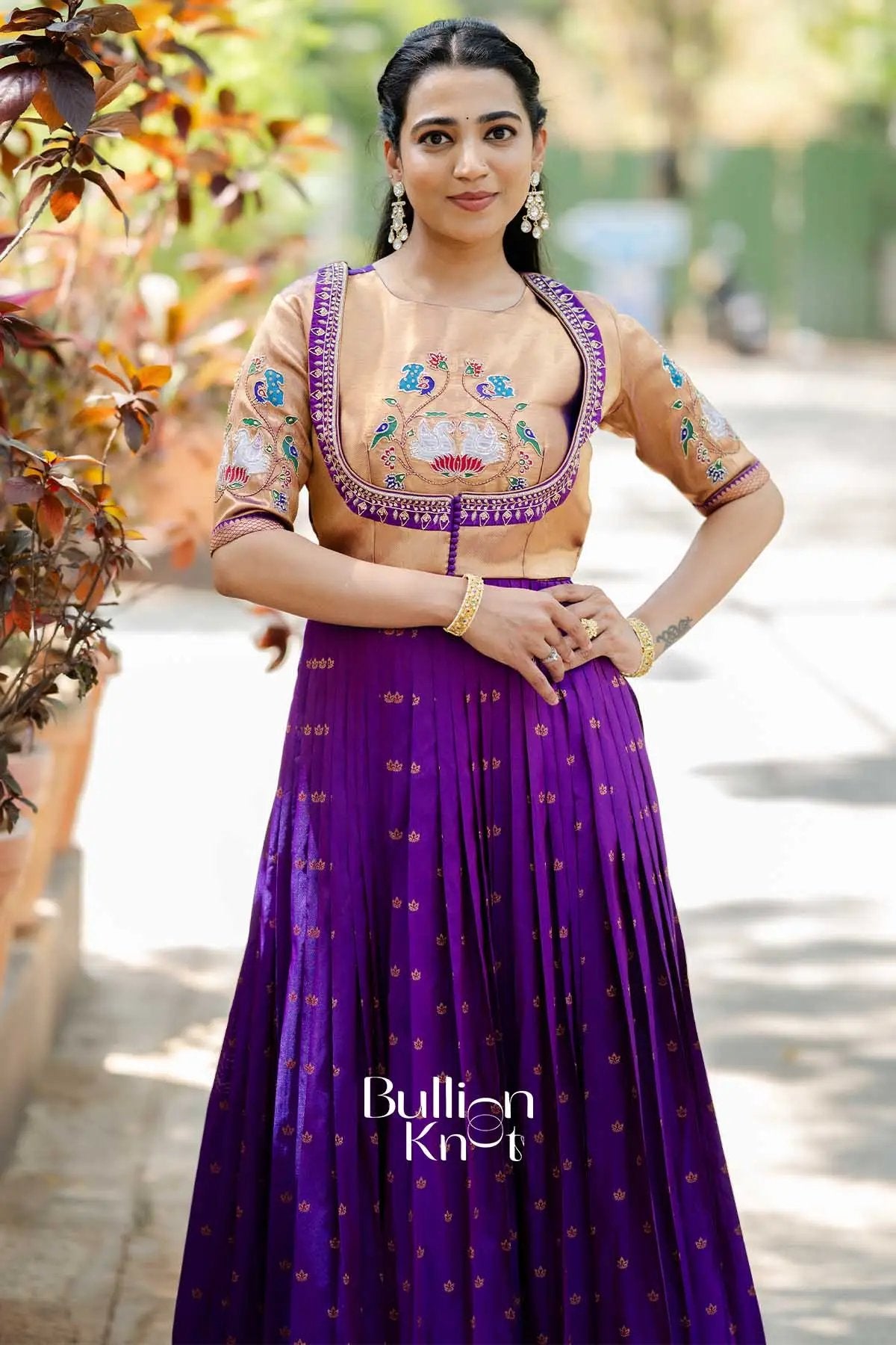 Mirunika | Silk Pethani Purple Pattu Jacket Gown