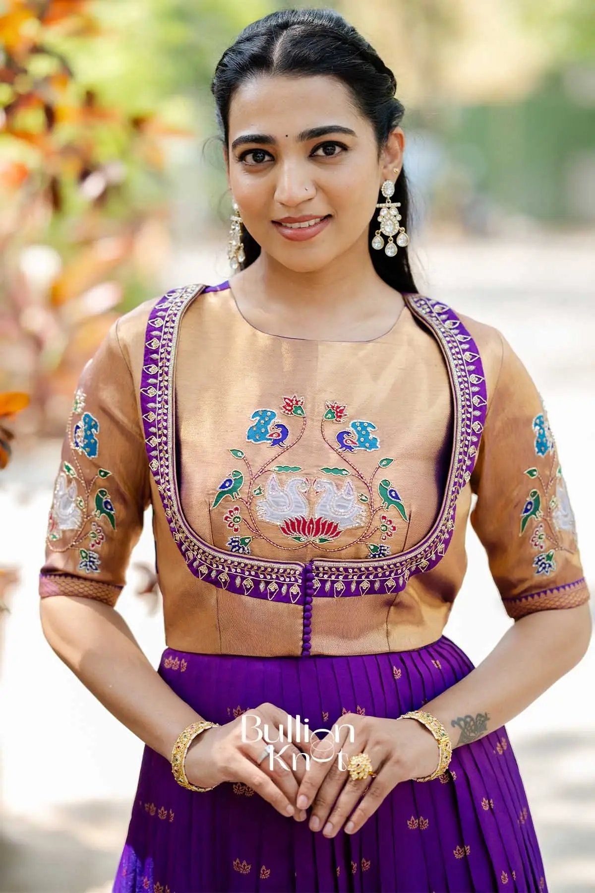 Mirunika | Silk Pethani Purple Pattu Jacket Gown