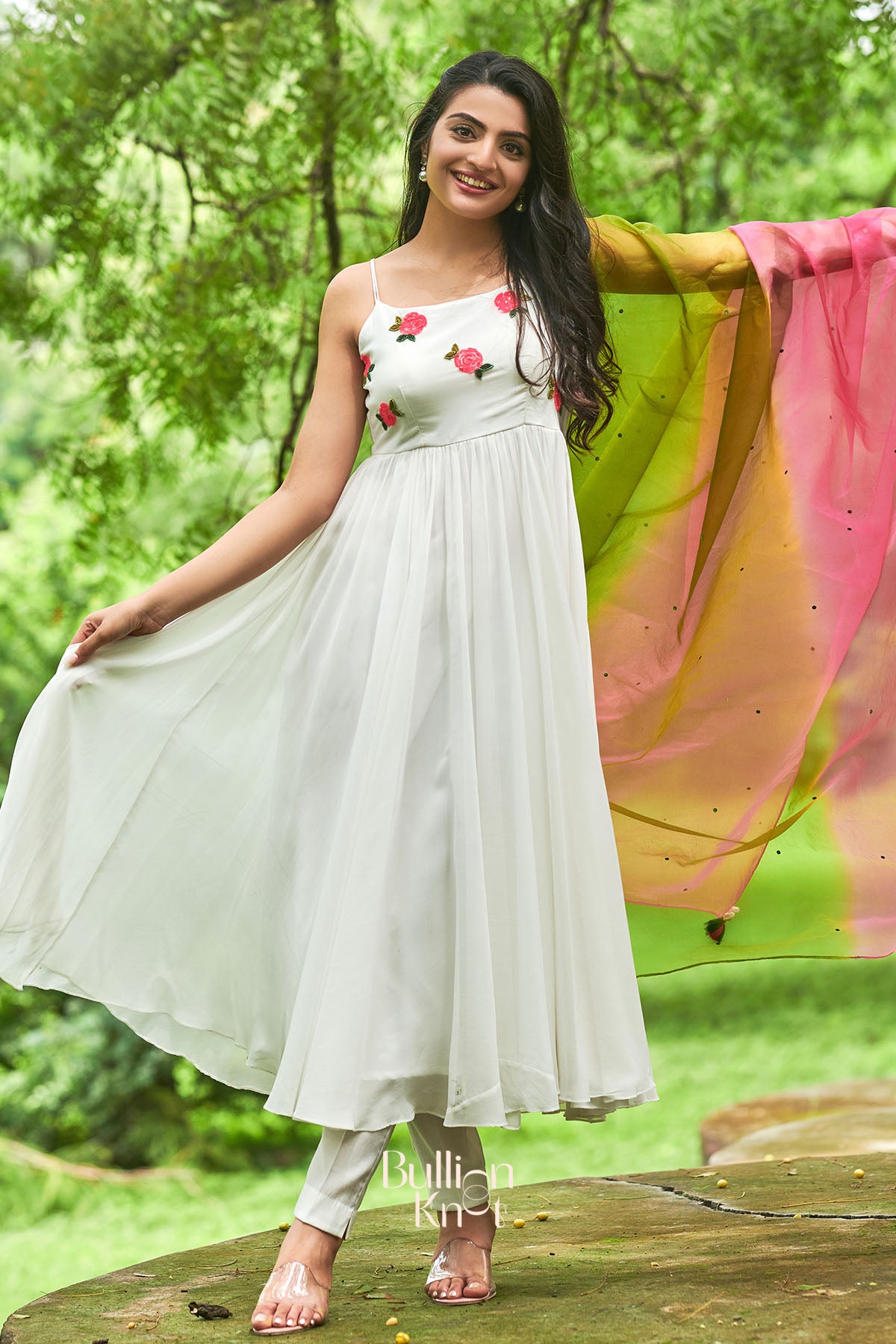 Moon Flower White Anarkali Suit Set