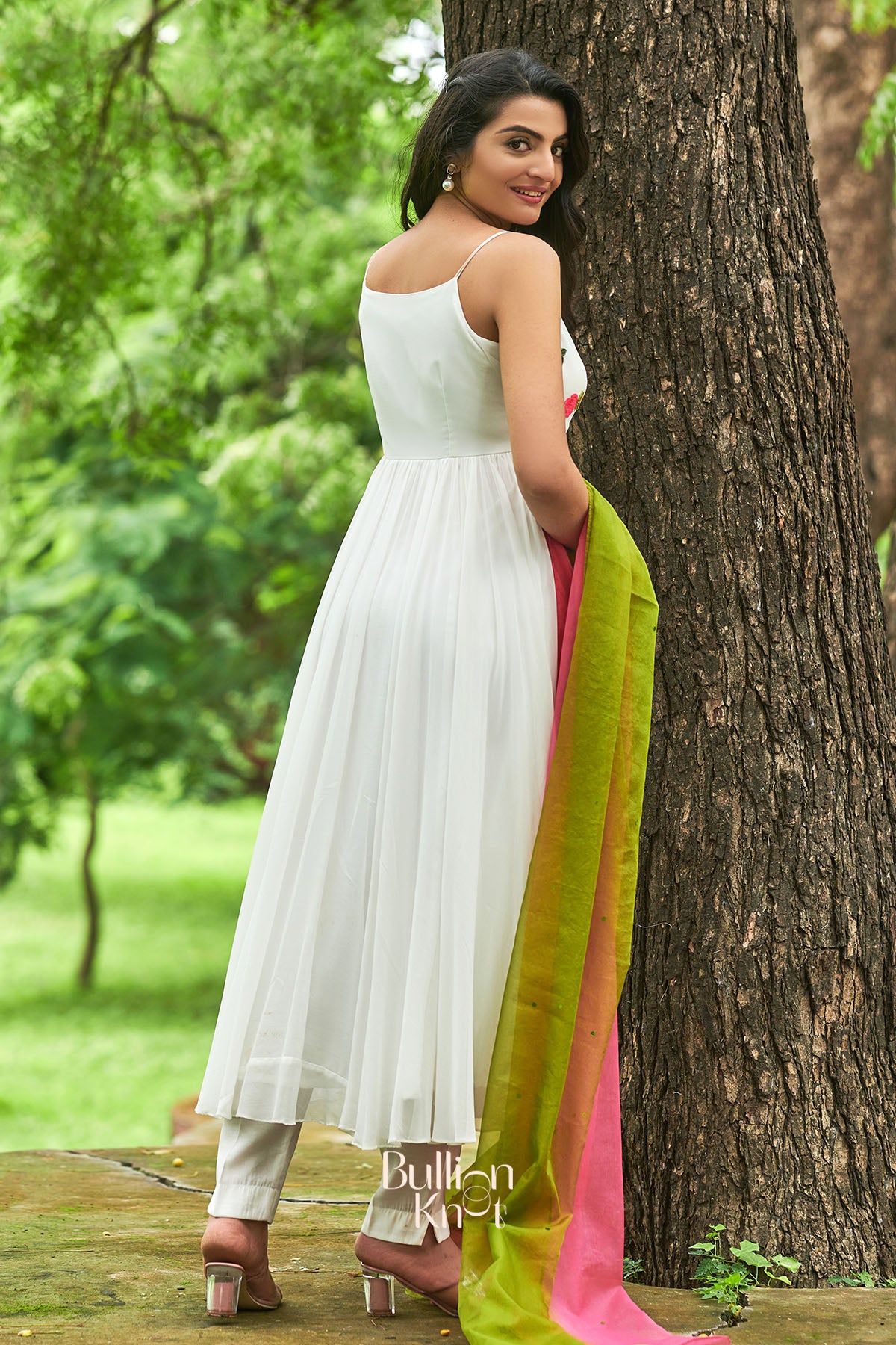 Moon Flower White Anarkali Suit Set