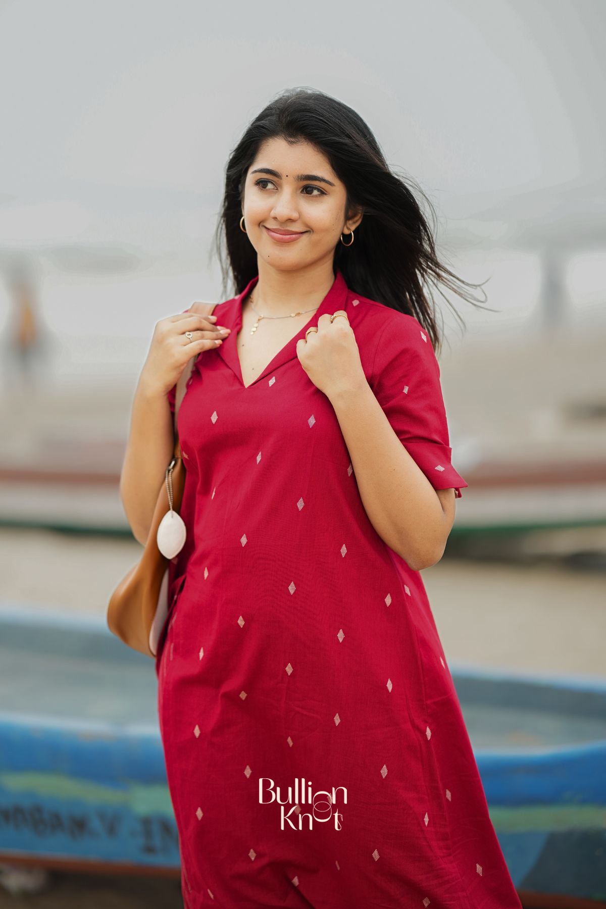 Mrunal Handloom Co-ord Set in Red