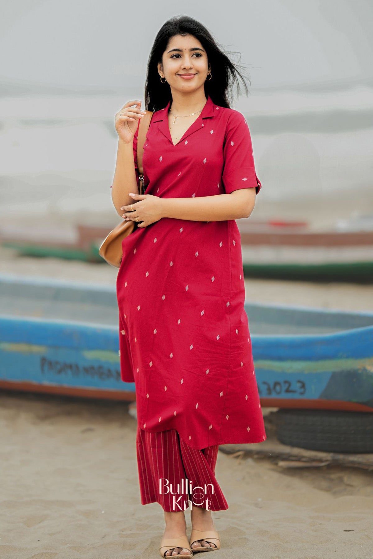 Mrunal Handloom Co-ord Set in Red
