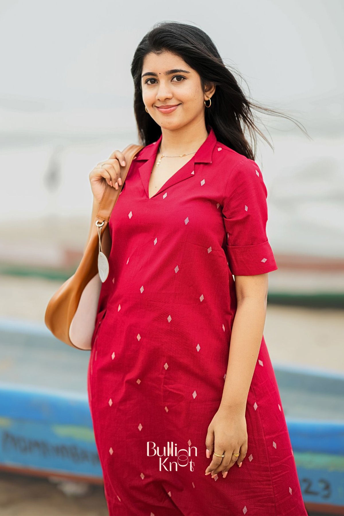 Mrunal Handloom Co-ord Set in Red