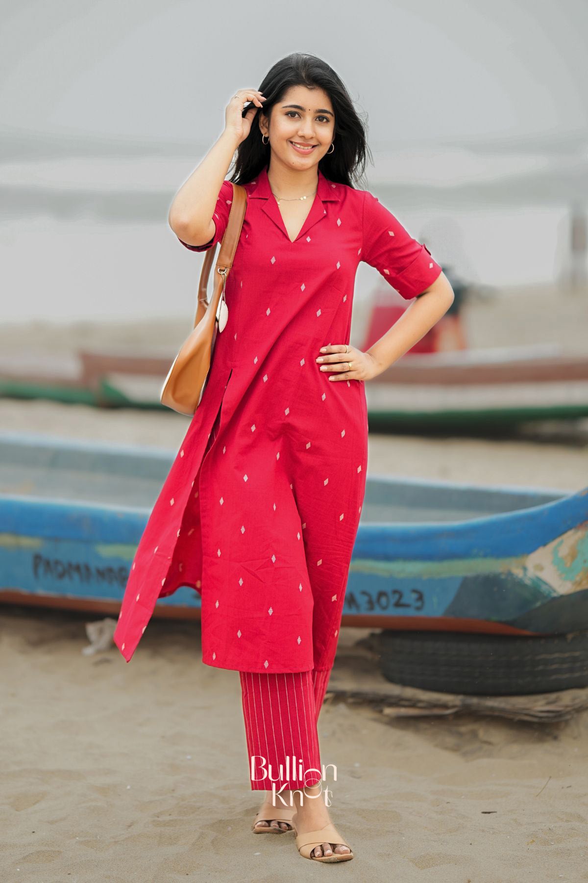 Mrunal Handloom Co-ord Set in Red
