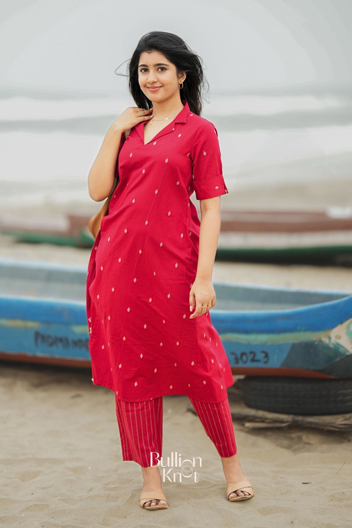 Mrunal Handloom Co-ord Set in Red