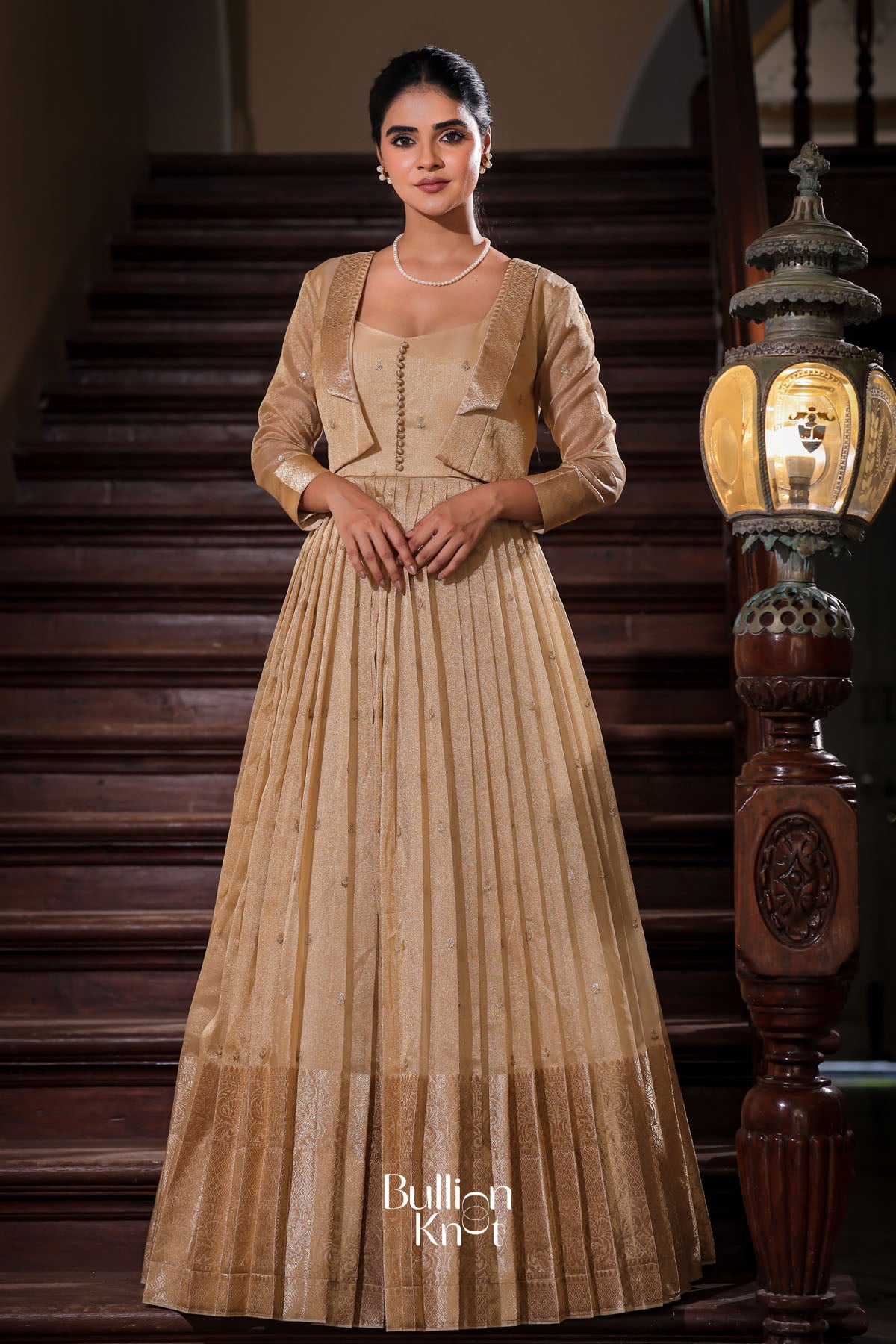 Nainika Zari Tissue Dress in Golden