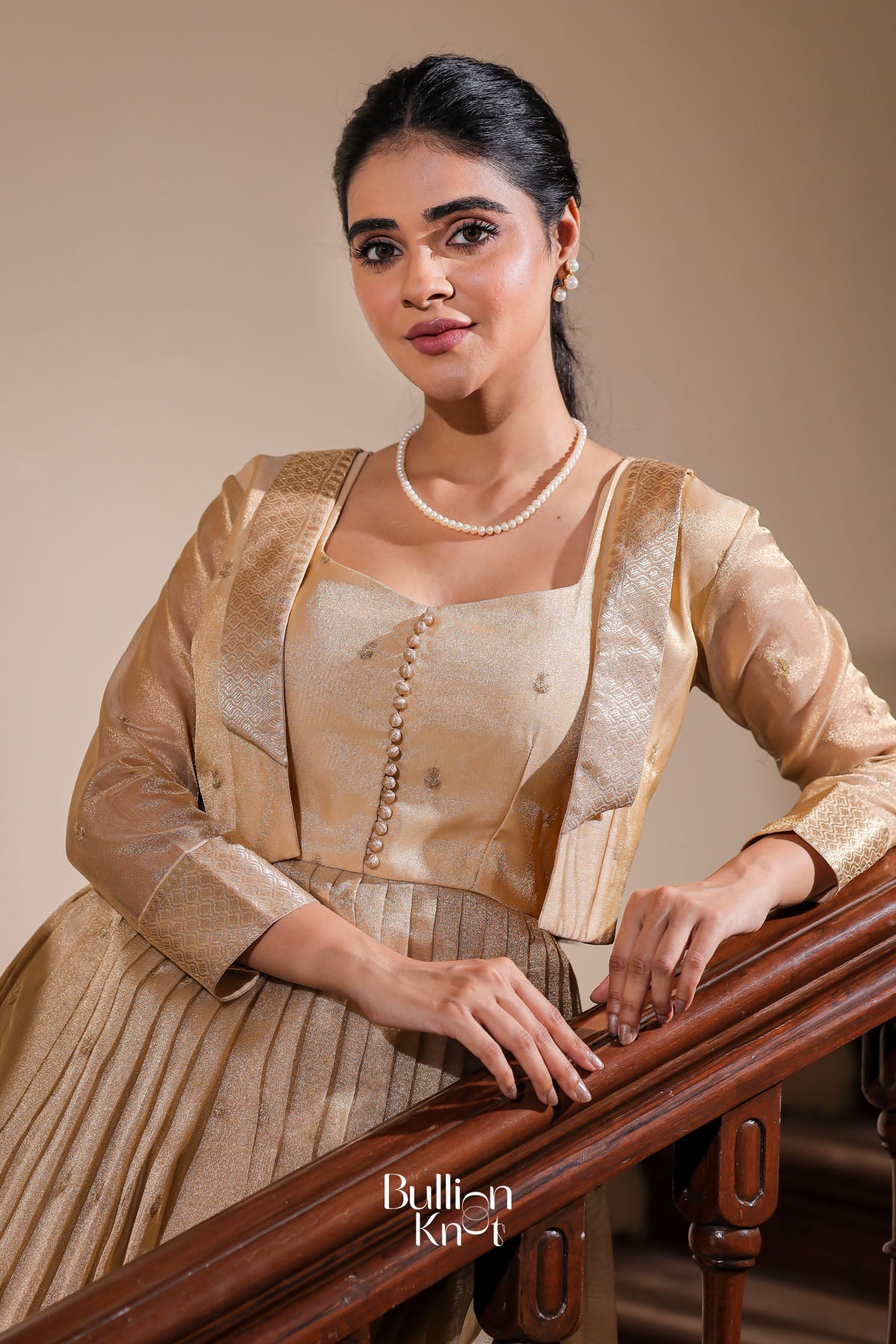 Nainika Zari Tissue Dress in Golden