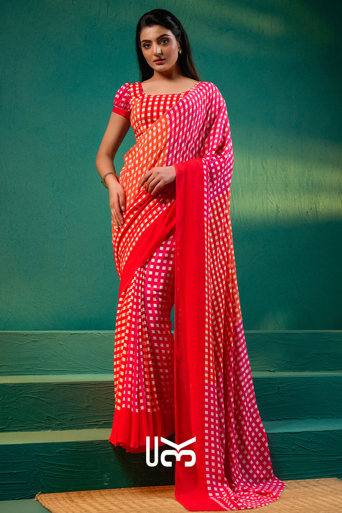 Nargis Saree in Orange