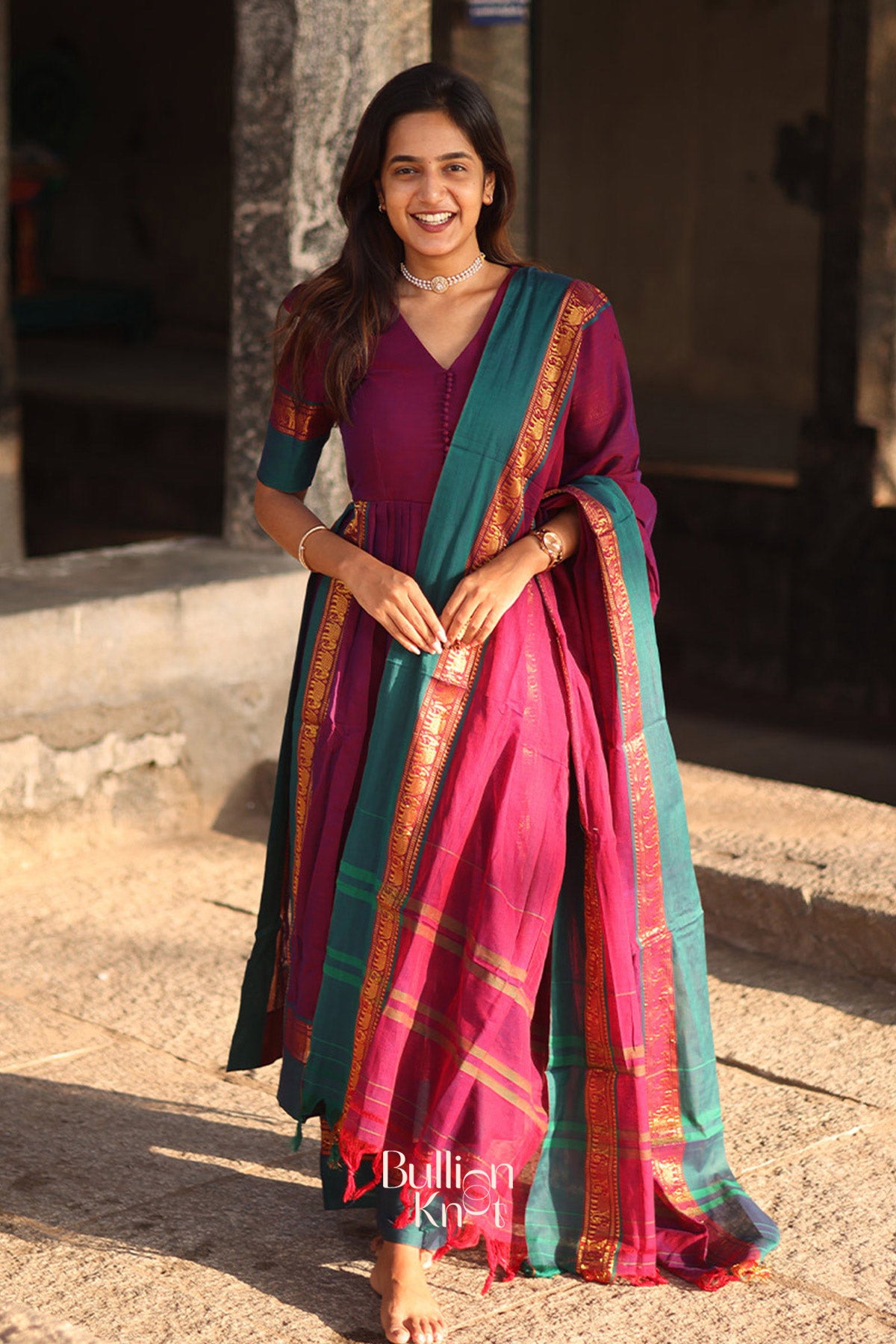 Narthaki Handloom Kurta Set (Dress) in Magenta
