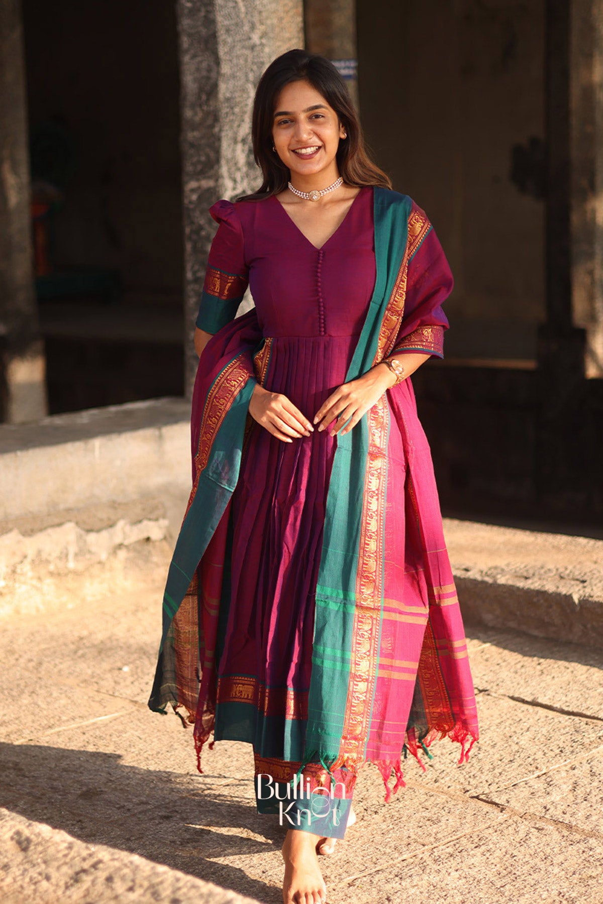 Narthaki Handloom Kurta Set (Dress) in Magenta