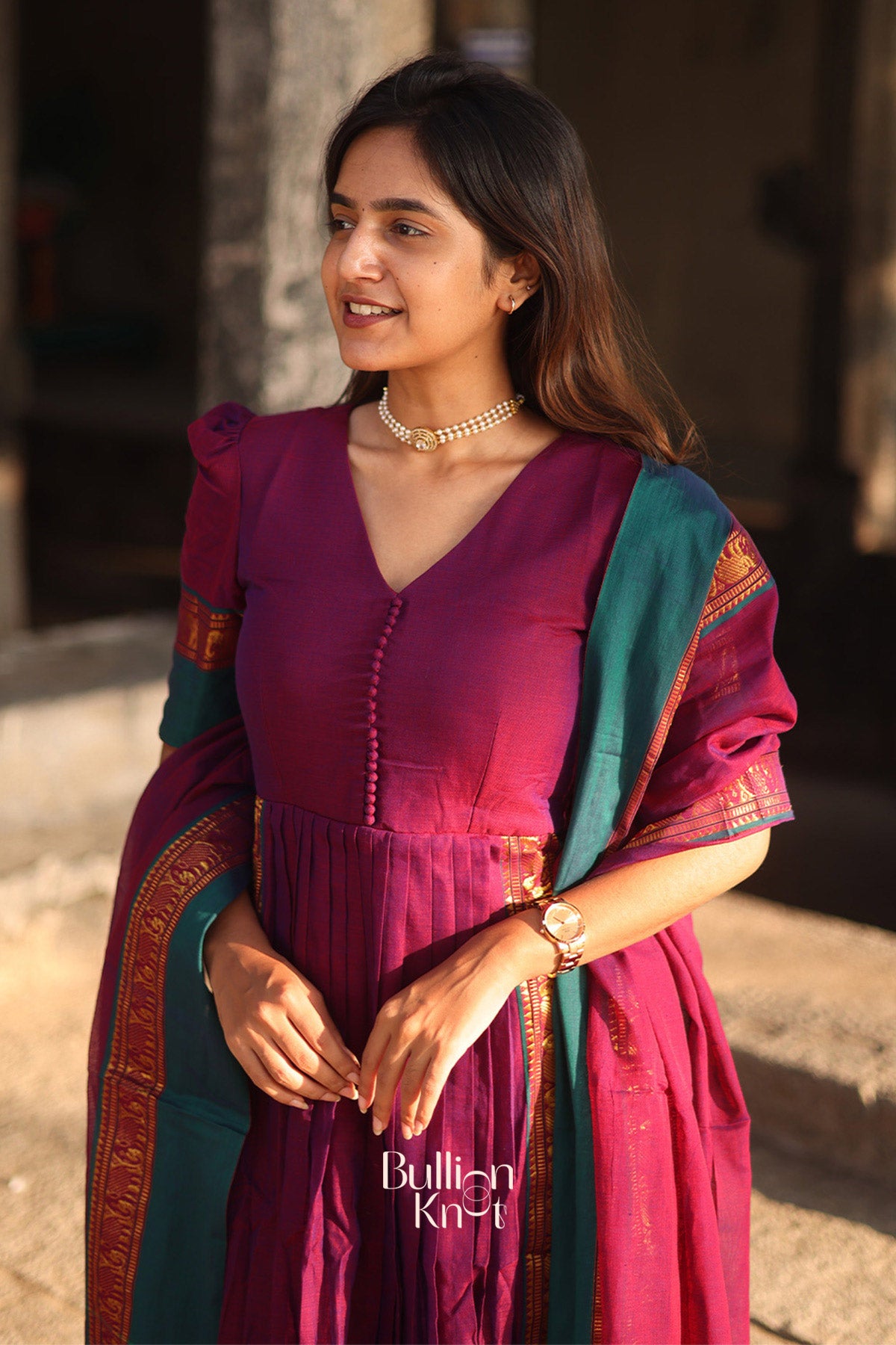 Narthaki Handloom Kurta Set (Dress) in Magenta
