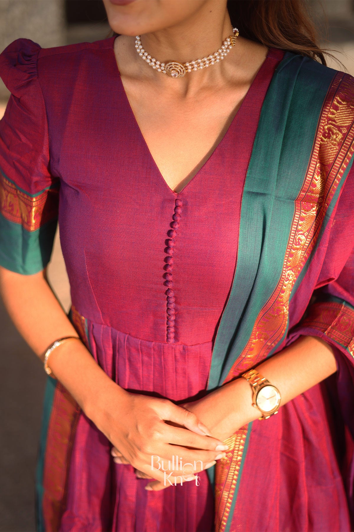 Narthaki Handloom Kurta Set (Dress) in Magenta