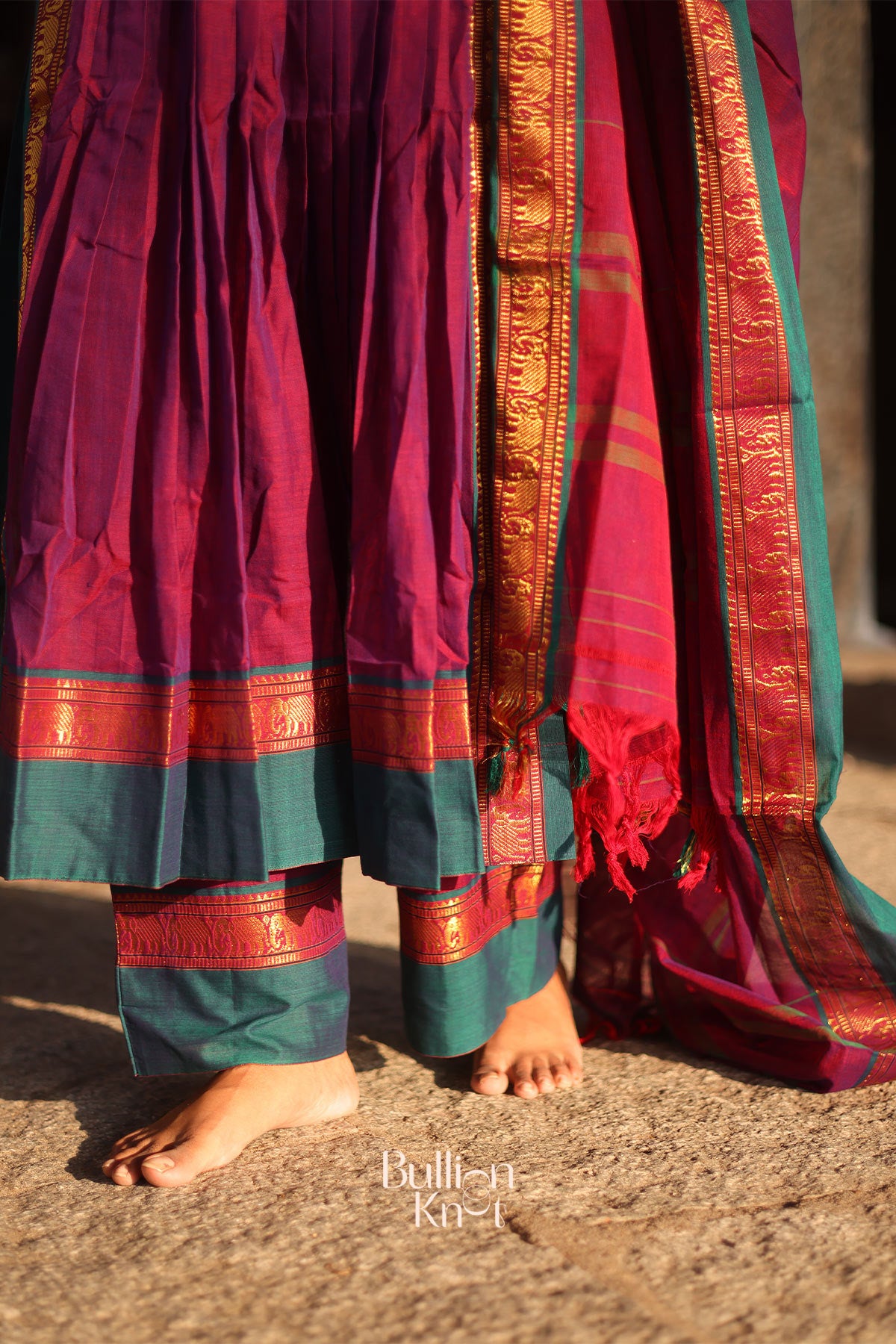 Narthaki Handloom Kurta Set (Dress) in Magenta