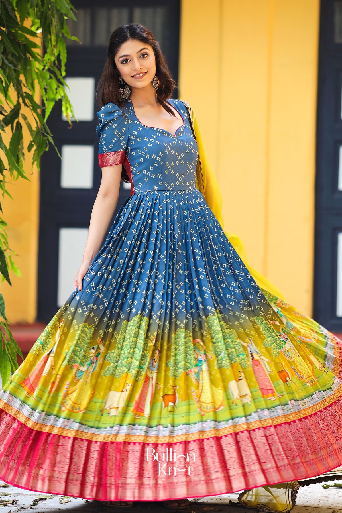 Navy Bandhej Anarkali Dress