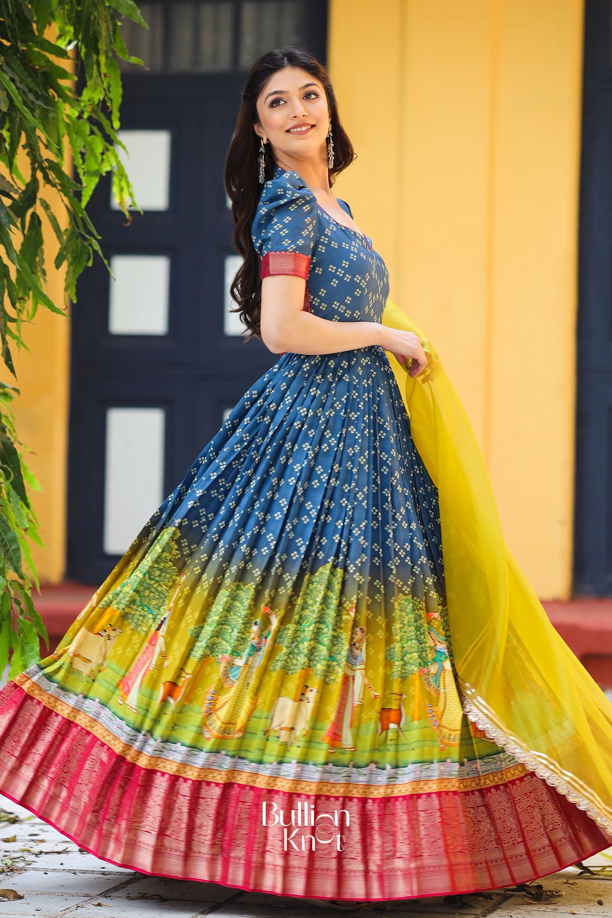 Navy Bandhej Anarkali Dress