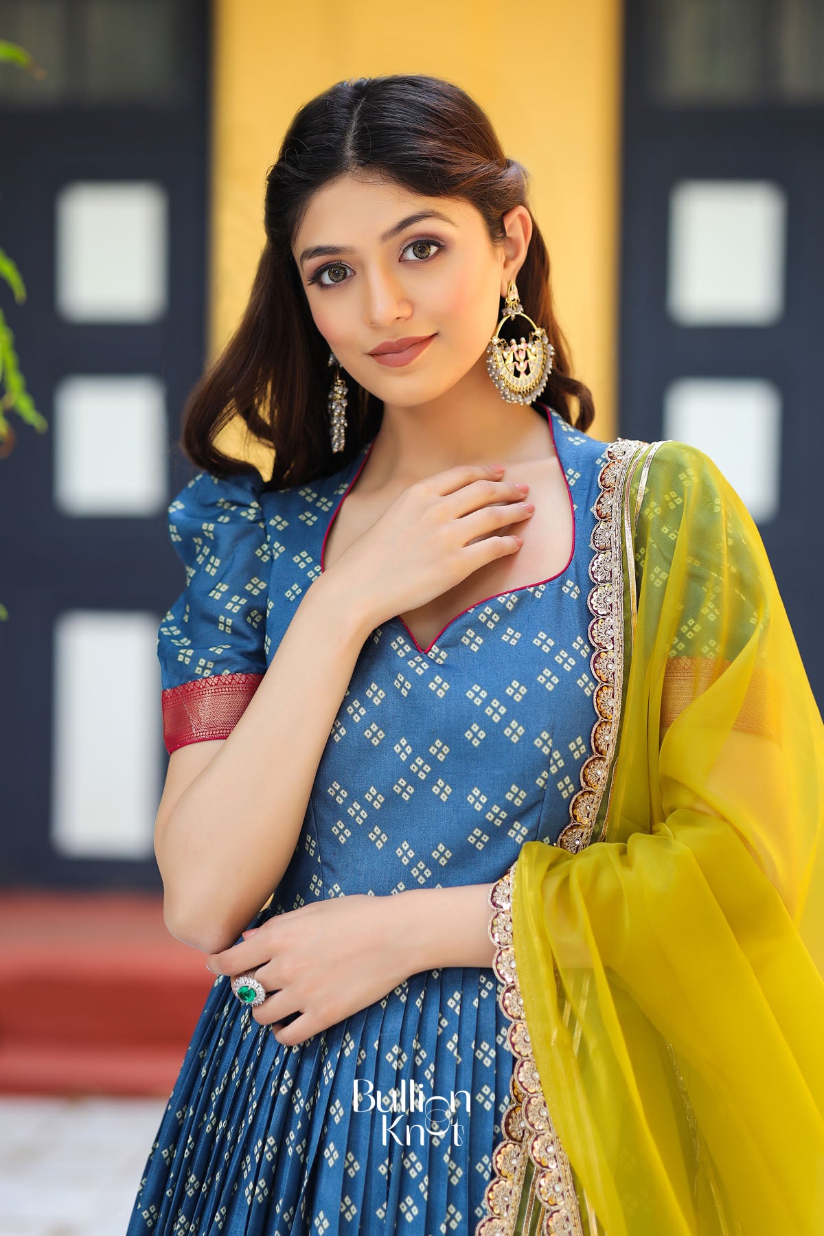 Navy Bandhej Anarkali Dress