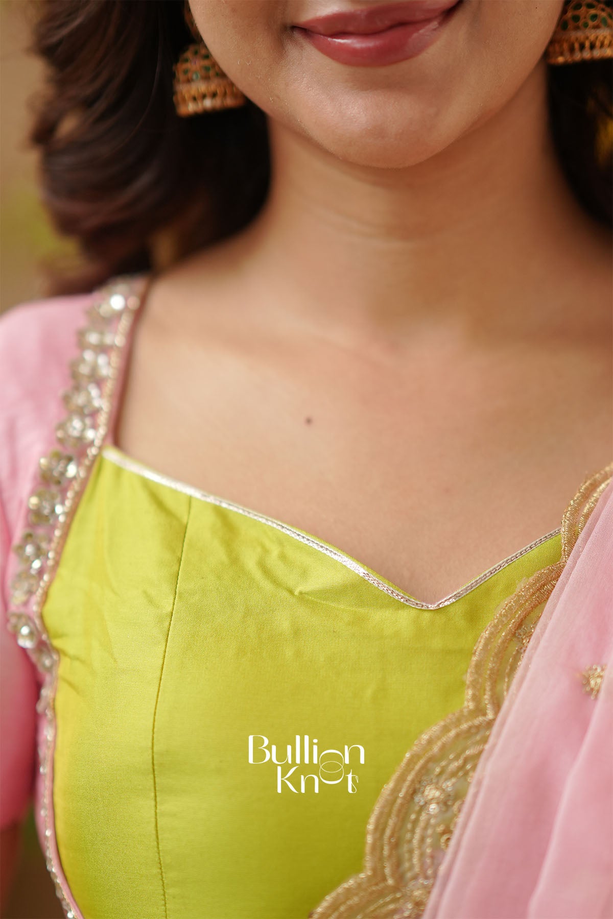 Detailed embroidery on Navya Soft Silk Lehenga