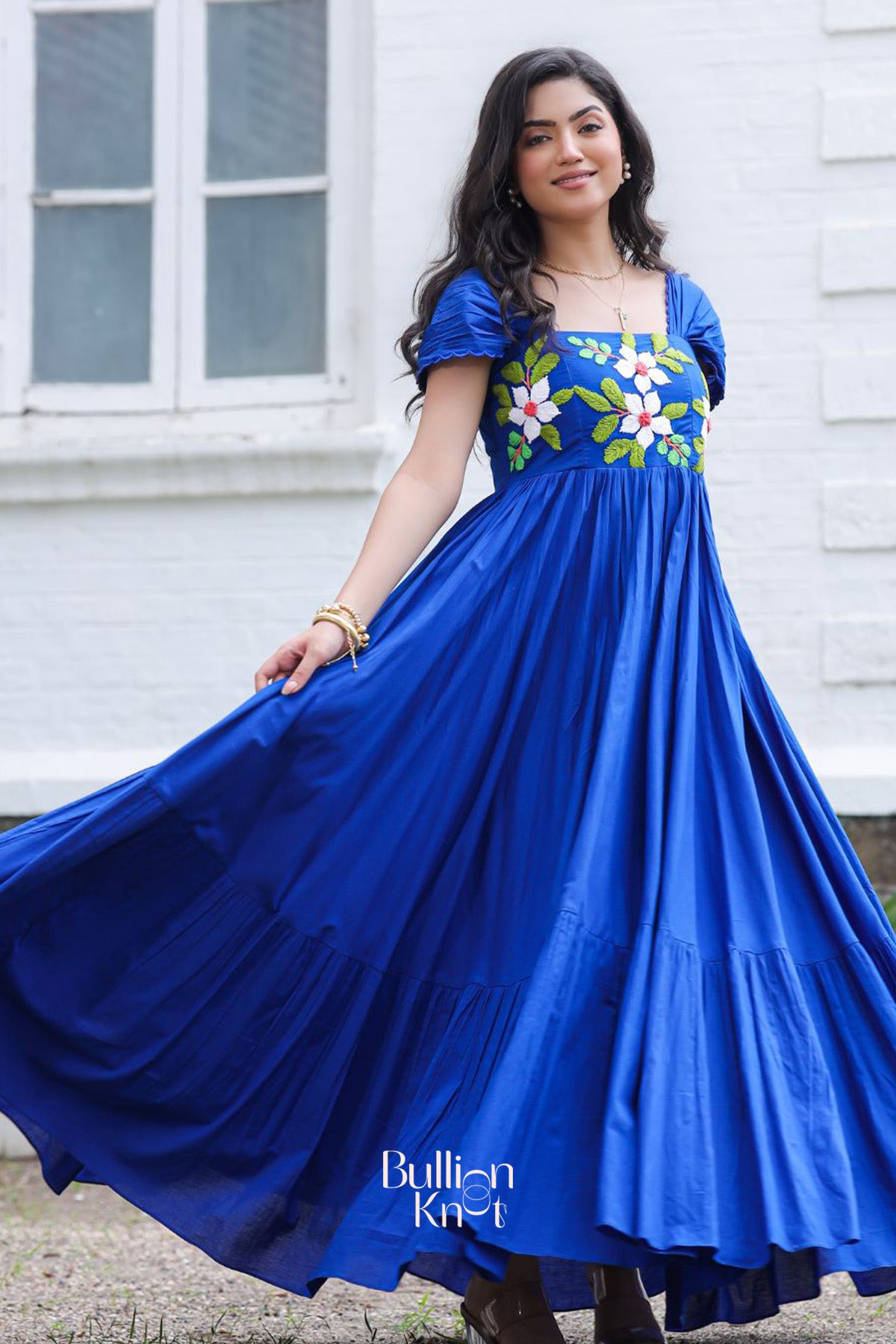 Nebula Maxi Blue Cotton Gown Dress