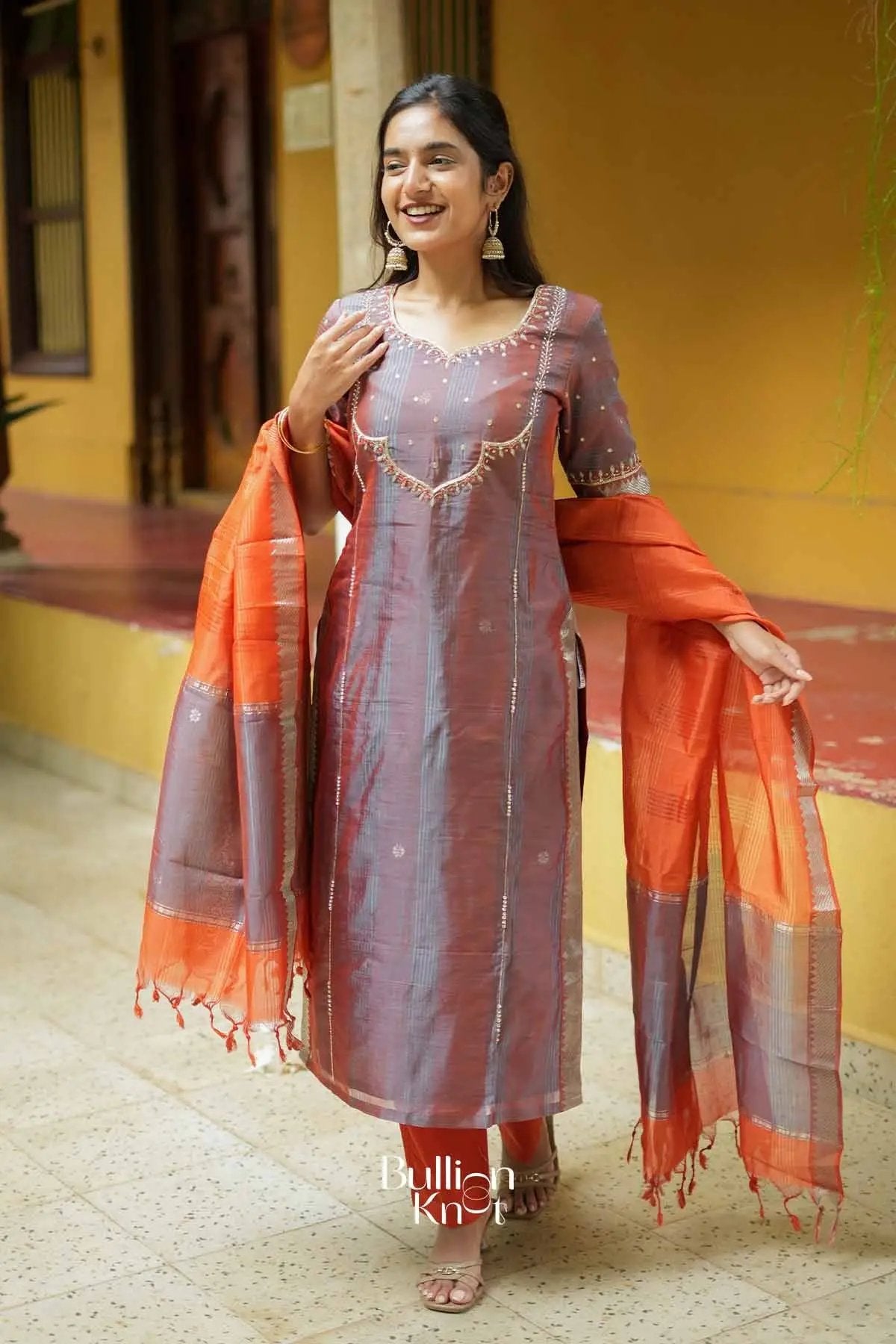 Niharika | Mangalagiri Cotton Maroon Suit Set for Festive Celebrations