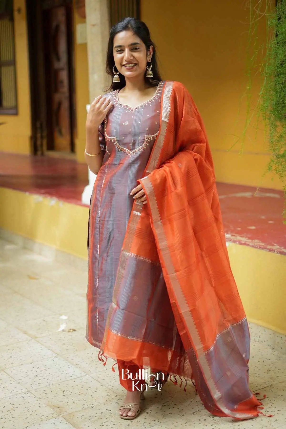 Niharika | Mangalagiri Cotton Maroon Suit Set for Festive Celebrations