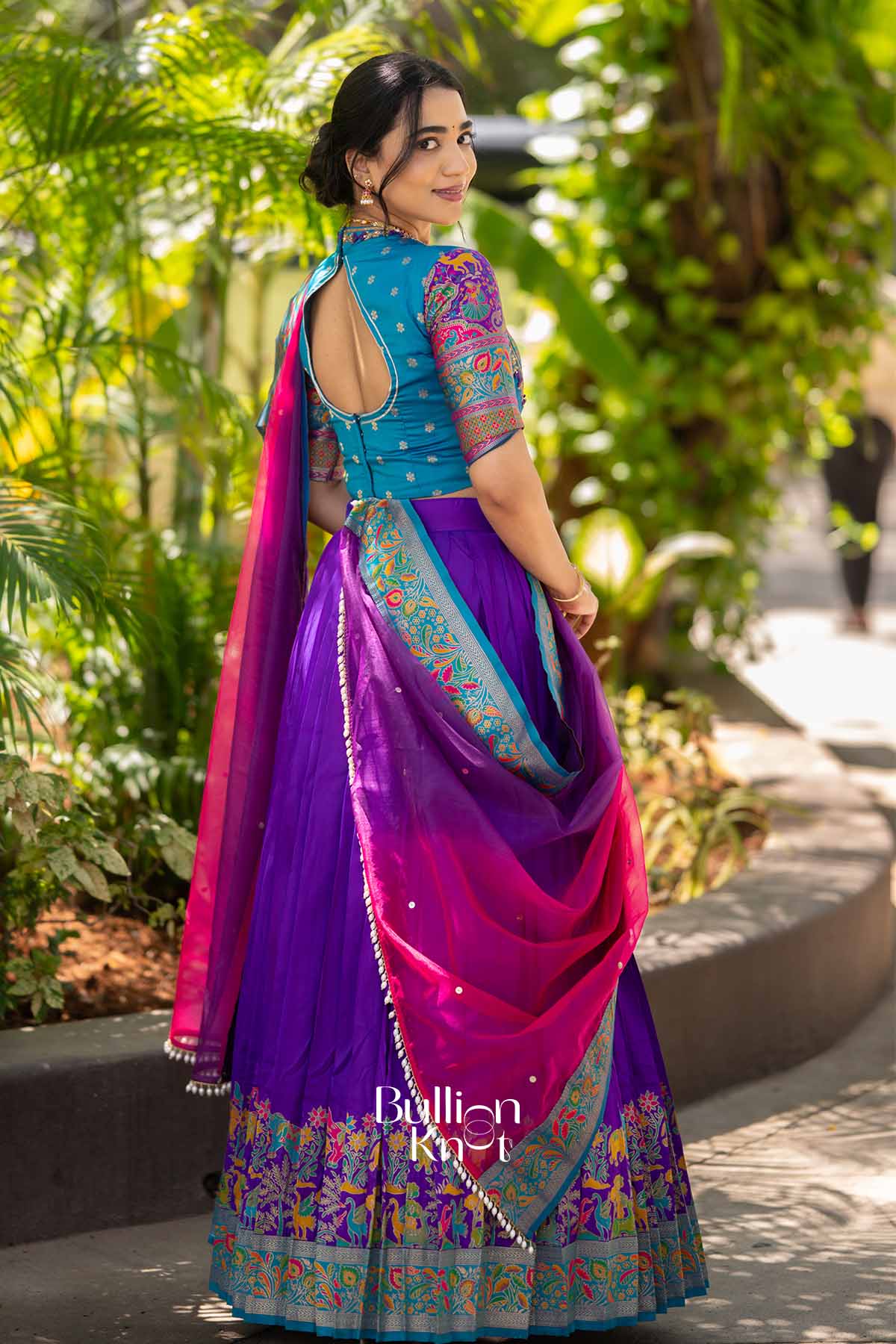 Nilkanth Mrig |Purple Silk Pashmina Lehenga