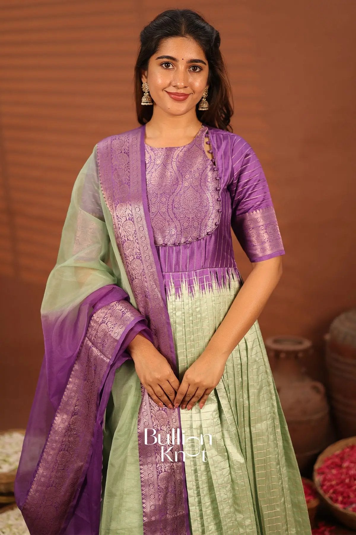 Nirmala Purple Banarasi Silk Gown - Long Dresses