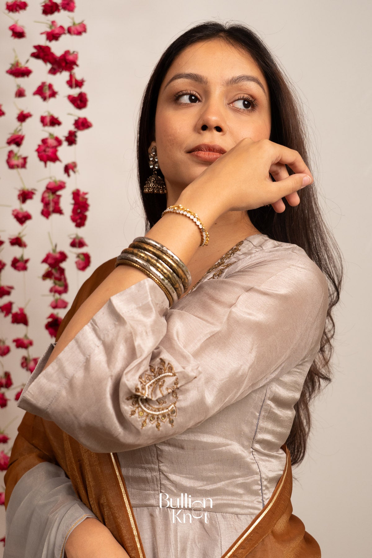 Grehmukti Anarkali Set (Dress) in Silver grey