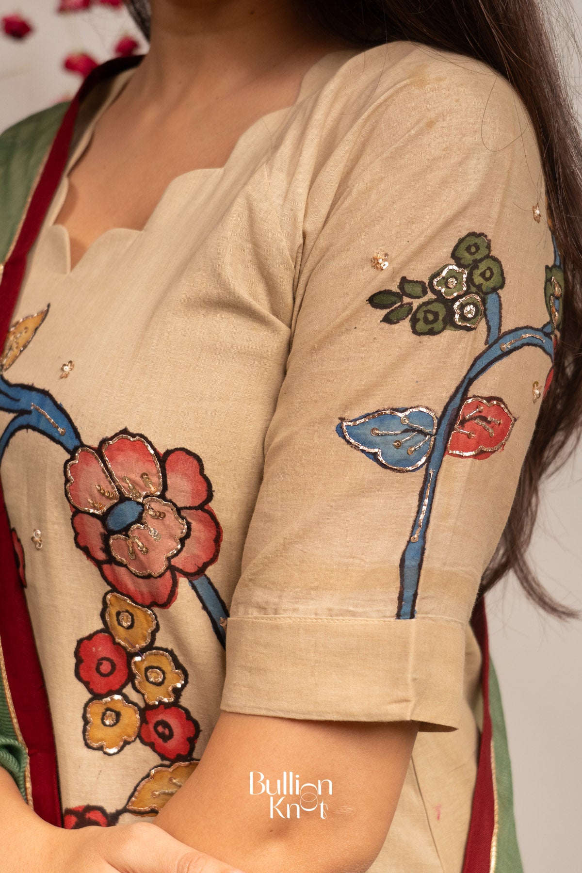 Hastchitra Pan Kalamkari Kurta Set In Beige