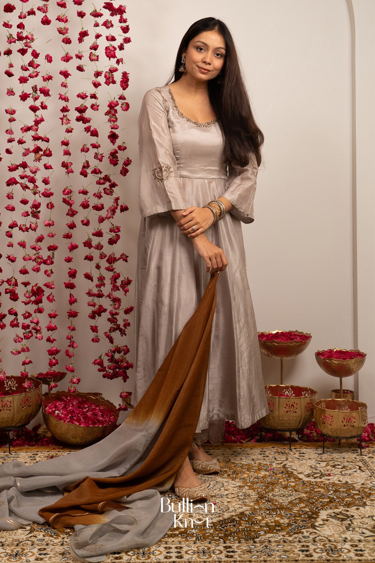 Grehmukti Anarkali Set (Dress) in Silver grey