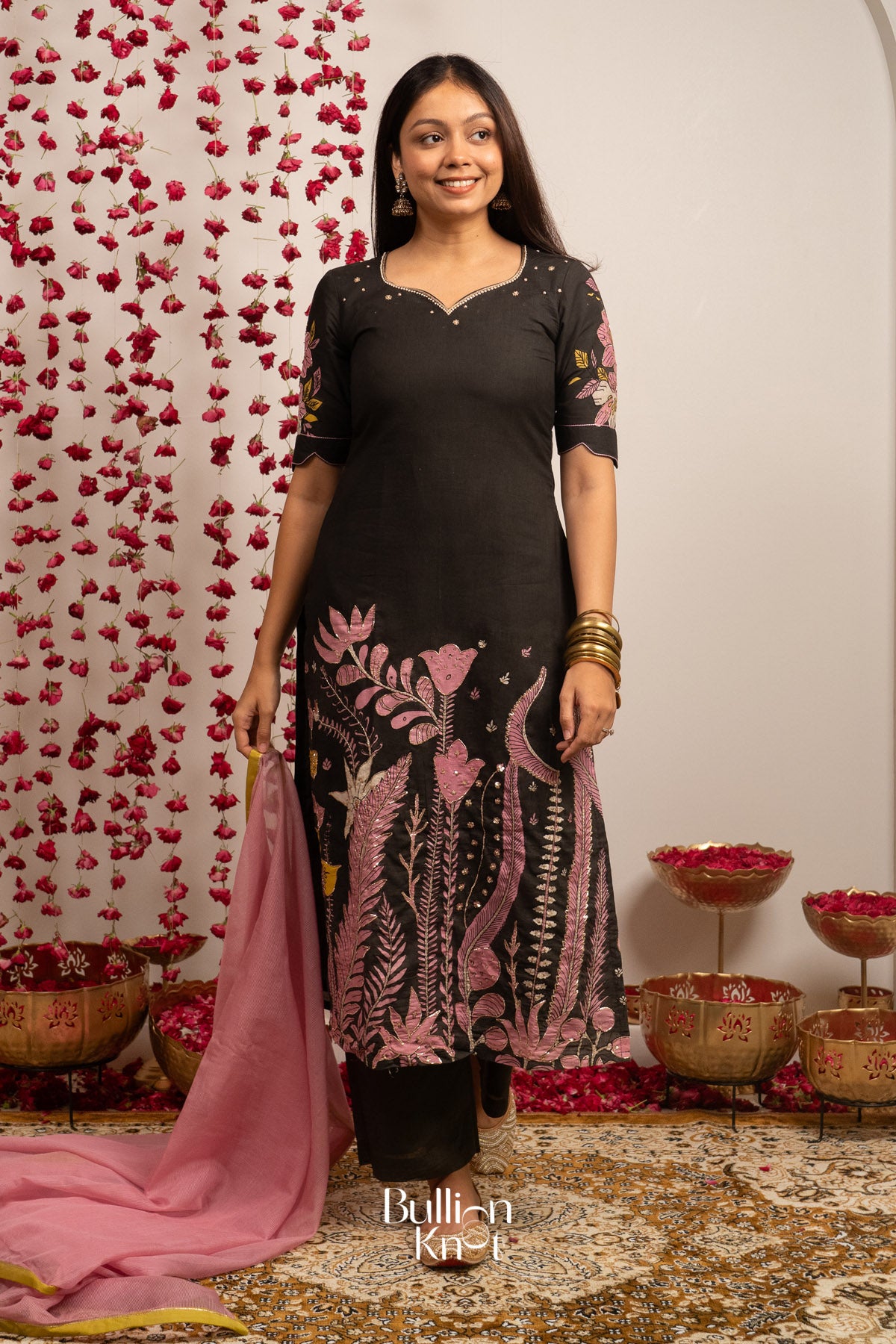 KalaKriti Pan Kalamkari Kurta Set In Black