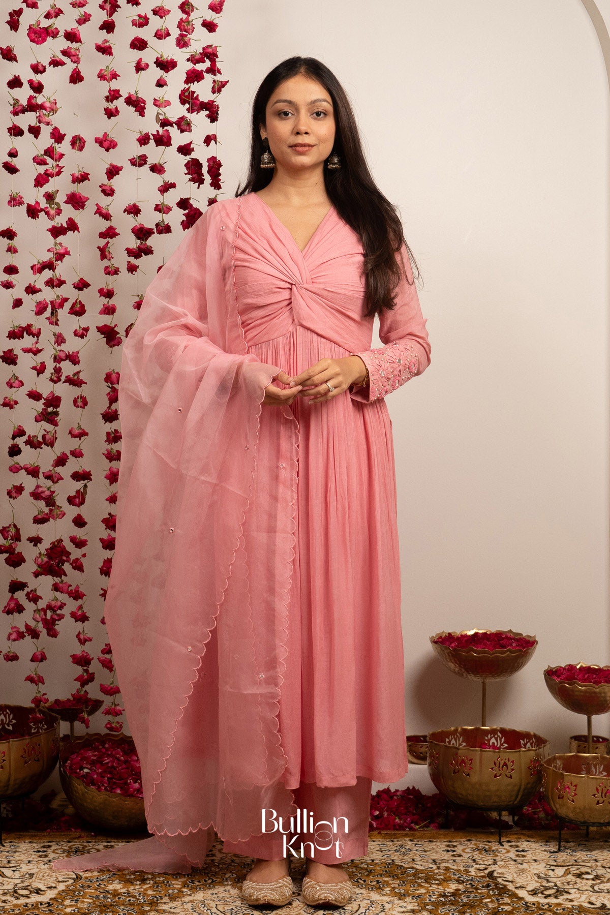 Pink Parchhai Kurta Set (Dress) in Pink