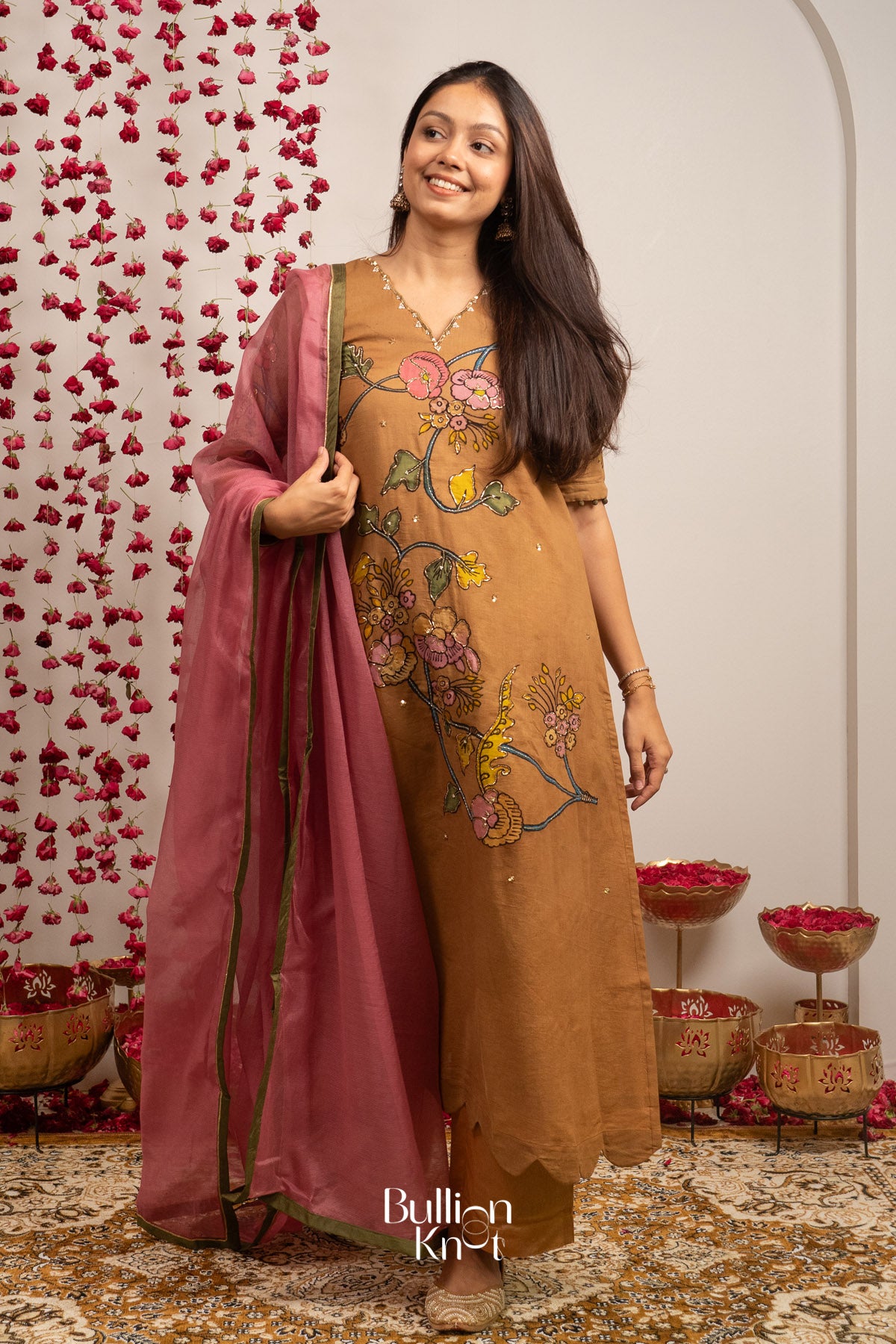 Riwaayat Pan Kalamkari Kurta Set In Ochre Yellow