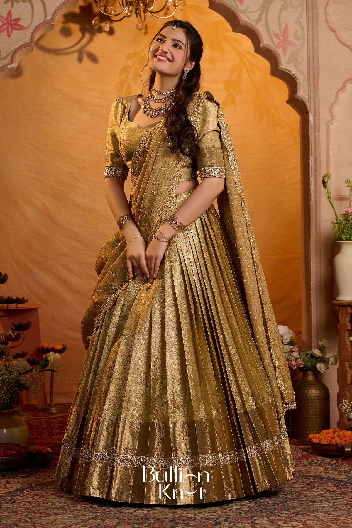 Swarnamayi | Golden Kanjivaram Silk Lehenga for Weddings