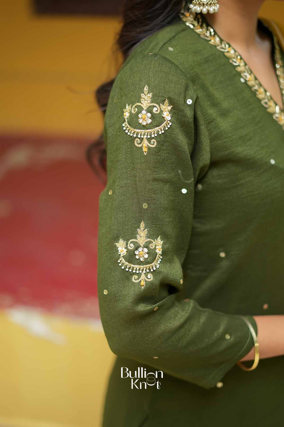 Ojasvi | Olive Kurta Set with Mustard Dupatta for Puja